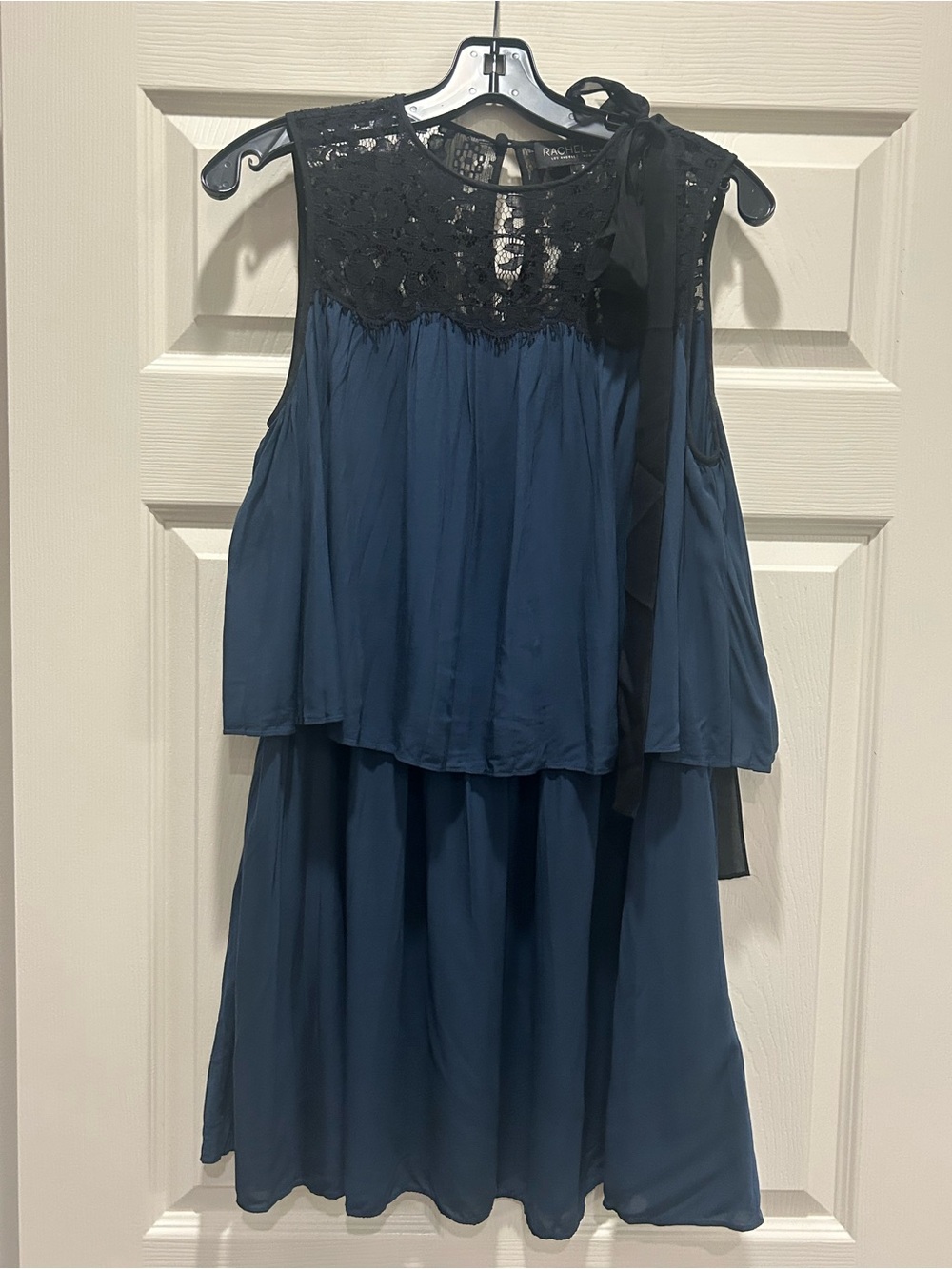 Rachel Zoe Navy and Black Lace Yoke Sleeveless Layered Dress